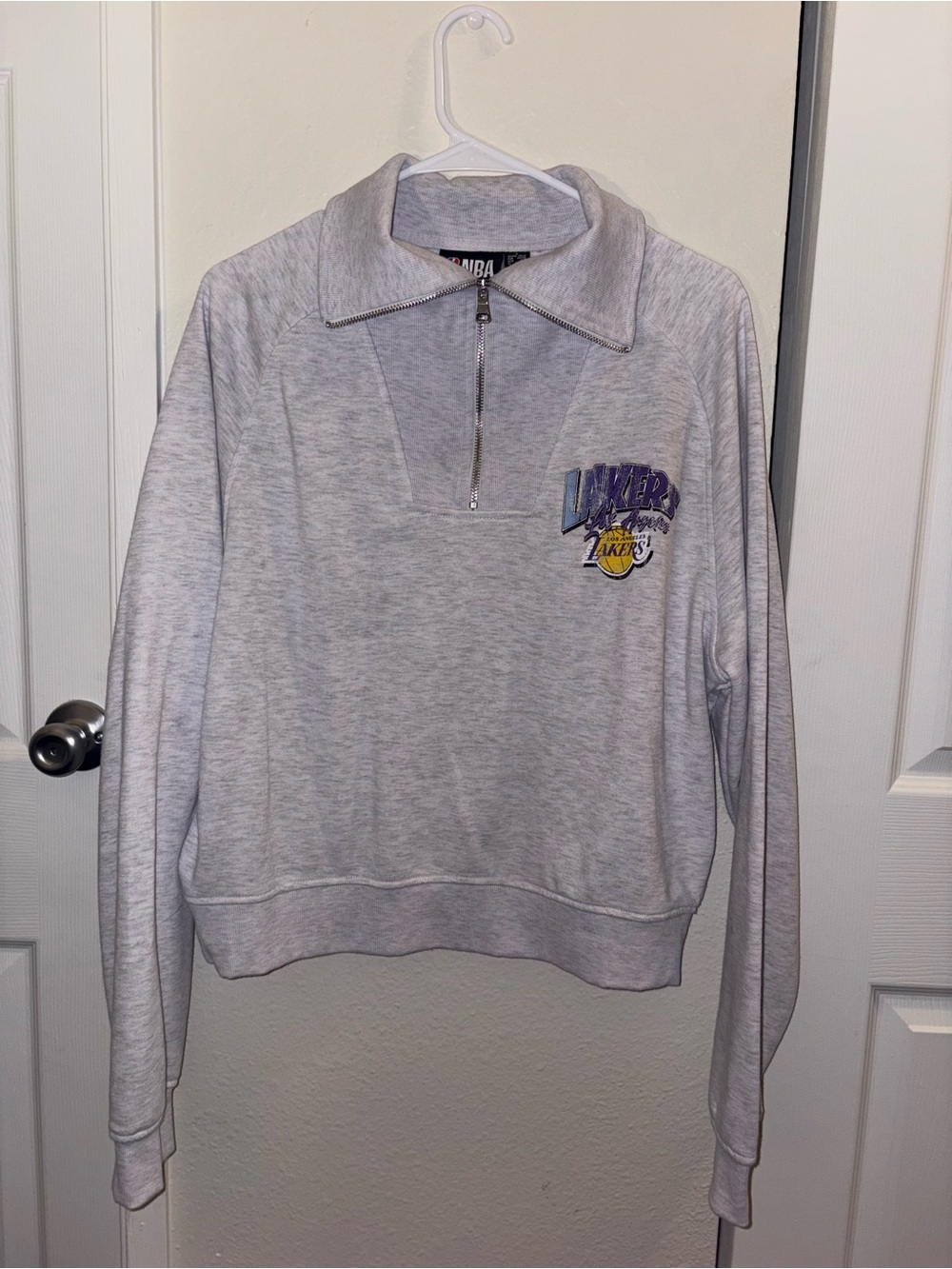 NBA Los Angeles Lakers Light Gray Quarter-Zip Sweatshirt with Team Logo